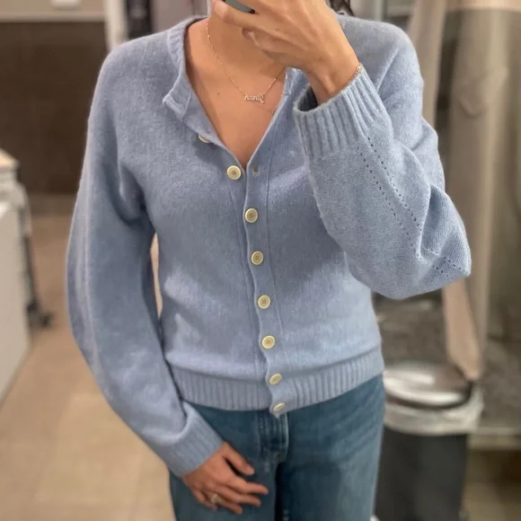 Cozy Cardigan Light Puff Sleeve in Periwinkle Blue - Picture 7 of 9